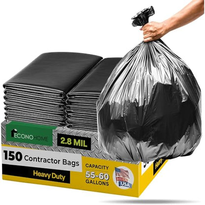 EconoHome 55-60 Gallon Contractor Garbage Bags - 2.8 Mil Extra Thick Heavy Duty Trash Bags for Construction, Lawn & Yard Cleanup, Demo & Commercial Use - Made in USA - 38x53" - 150-Count - style: 150 pack