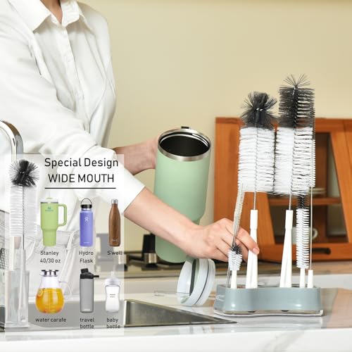 ALINK Long Narrow Neck Bottle Brush + ALINK 8 Pack Bottle Brush Cleaning Set with Stand
