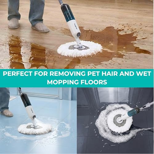 True & Tidy 4pc Round Microfiber Mop Pad Replacement Set for SPRAY-360 Clean Everywhere Spray Mop Kit, Machine Washable up to 100x, Thick Floor Cleaning for Hardwood, Tile, Laminate & Vinyl Floors