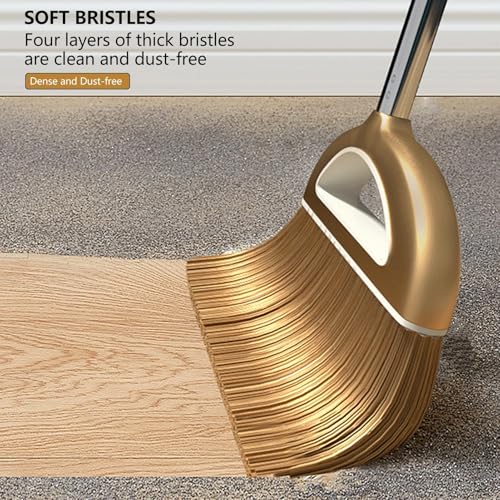 Broom and Dustpan Set, Long Handle Broom with Stand Up Dustpan Combo Set, Light Weight Stainless Steel Poles Stand Upright Dustpans and Broom Set, Broom with Dustpan for Home Kitchen Room - color: Coffee