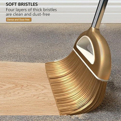 Broom and Dustpan Set, Long Handle Broom with Stand Up Dustpan Combo Set, Light Weight Stainless Steel Poles Stand Upright Dustpans and Broom Set, Broom with Dustpan for Home Kitchen Room - color: Coffee