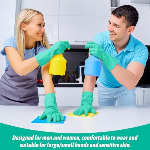 Reusable Waterproof Household Dishwashing Cleaning Rubber Gloves - color: Green-large-2 Pairs