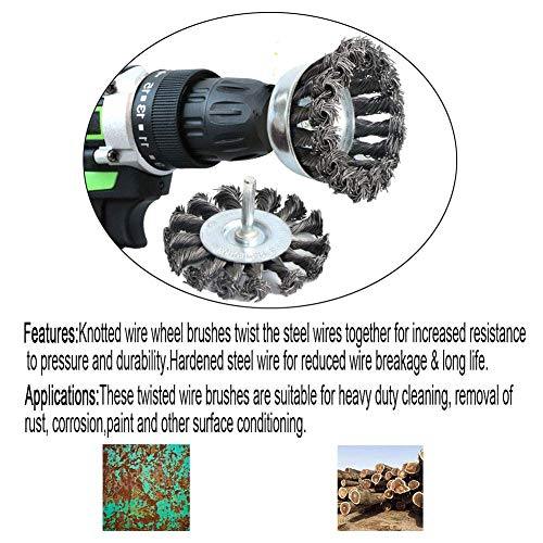 3PCS 3 Inch Knotted Wire Wheel Brushes Kit for Drill with 1/4-Inch Shank,Twist Brush Set Perfect for Rust Removal, Corrosion and Paint,Wire Wheels for Power-Operated Grinders