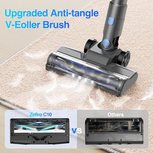 Zefiro Vacuum Cleaners for Home | 450W /40Kpa 50Mins Cordless Stick Vacuum Cleaner, Rechargeable Wireless Anti-Tangle Vacuum for Pet Hairs/Hardwood Floor