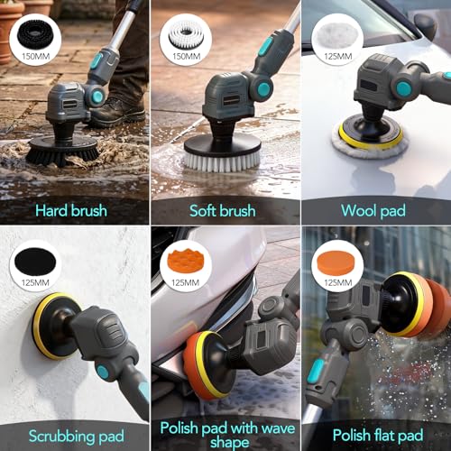 20V Cordless Electric Spin Scrubber with Replaceable Battery & Long Handle - Includes 8 Replaceable Brush Heads for Bathroom, Tile, Grout, Shower, Bathtub, Kitchen, Car & Outdoor Cleaning