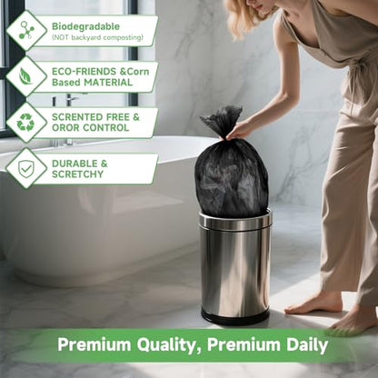 Small Trash Bags 1.2 Gallon - Unscented Mini Biodegradable Garbage Bag Clear Black Heavy Duty Leakproof Design 100 Count Wastebasket Liners for Office Desk, Bathroom, Bedroom, Car heihaily - style: Bio-1.2Gal-Black100