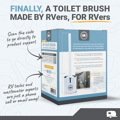 Unique RV Toilet Bowl Brush, Compact, Silicone Bristles, Won't Damage Toilets or Seals, Wall-Mount No-Drip Holder, Value Pack (Pack of 2) - size: 2 Compact Brushes