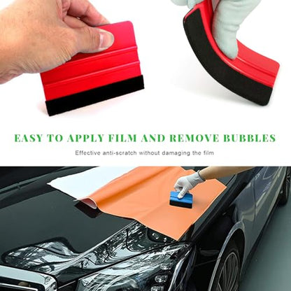 Yourkar 2 PCS Window Tint Kit Tools, Professional Vinyl Wrap Kit with Plastic Squeegee & Felt Squeegee, Universal Privacy Film Installation Tint Tools for Vehicle Glass Home (Red) - color: Red
