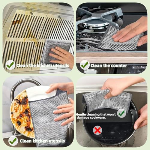Stainless Steel Scrubber and Cleaning Rags - Non Scratch Wire Dishcloth for Washing Dishes, Durable Steel Wool Scrubber and Kitchen Dish Towels (New 6pcs) - size: New 6pcs