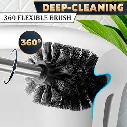 2 Pcs Stylish Stainless Steel Toilet Brush and Holder Set - Silver Toilet Bowl Brush and Holder with Splash Cover, Sturdy Bristles, Corrosion & Scratch Resistant - Elegant Design, Effective Cleaning - color: Silver 2 Pcs