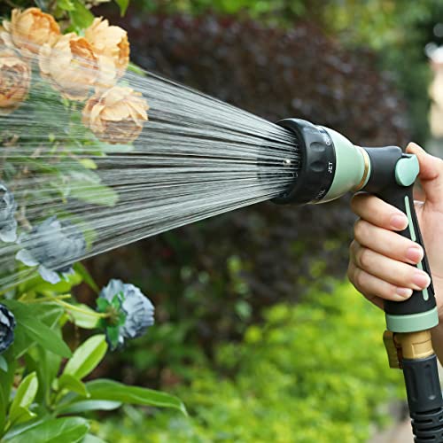 FANHAO Garden Hose Nozzle Heavy Duty, 100% Metal Water Hose Nozzle Sprayer with 8 Spray Patterns, High Pressure Sprayer Nozzle with Thumb Control, On Off Valve for Garden Watering, Car & Pet Washing - color: Light Green