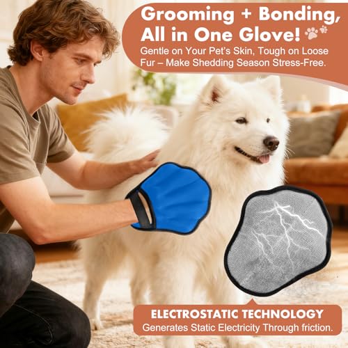 Pet Hair Removal Glove, Electrostatic Pet Hair Remover Glove for Cats & Dogs, Hair Remover Tools for Couch, Carpet, Clothing, Car Seat - Upgraded Five-Finger, Reusable，DodgerBlue+LightGray - color: DodgerBlue+LightGray