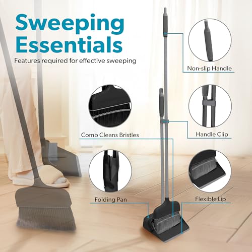 BLACK+DECKER Butler Broom & Dustpan Set - Stand-Up Design - Lightweight, Space-Saving Combo for Kitchen, Living Room, Bathroom, Lobby Floors - Home Cleaning Essential, Black/Grey - size: Black/Grey Butler Broom & Dustpan