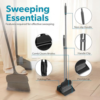 BLACK+DECKER Butler Broom & Dustpan Set - Stand-Up Design - Lightweight, Space-Saving Combo for Kitchen, Living Room, Bathroom, Lobby Floors - Home Cleaning Essential, Black/Grey - size: Black/Grey Butler Broom & Dustpan