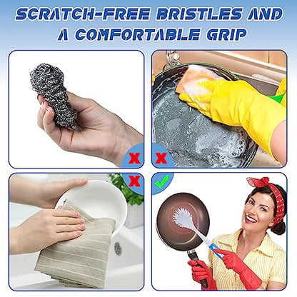 Hsei 30 Pcs Blue Kitchen Scrub Dish Brush Bulk with 11 Inch Handle Cleaning Dish Scrubber with Stiff Bristles Washing Scrub Brushes for Housekeeping for Pots and Pans, Kitchen Sink - color: Blue