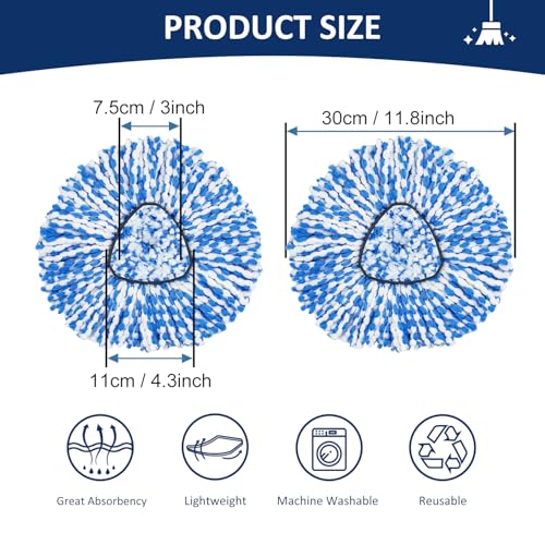 Spin Mop Head Replacements Compatible with Ocedar RinseClean 2 Tank System,Mop Head Refill Replacement for O-cedar 2 Tank System - Easy to Replace,100% Microfiber, All Hard-surfaced Floor Clean 3 Pack - color: 3 Pack Blue White-2 Tank