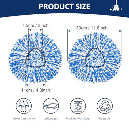 6 Pack Spin Mop Replace Head 𝐎𝐍𝐋𝐘 for O-cedar RinseClean 2 Tank Spin Mop,Mop Head Refill Replacement For O-cedar RinseClean 2 Tank System - Easy to Replace,100% Microfiber, All Floor Surface Clean - color: 6 Pack Blue & White