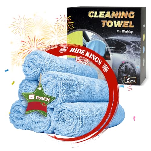 Car Wash Towels 16x16 - Microfiber, Blue 6-Pack | Premium microfiber is highly absorbent, lint-free & reusable. Perfect for car interior, exterior, kitchen & home. - color: Light Blue