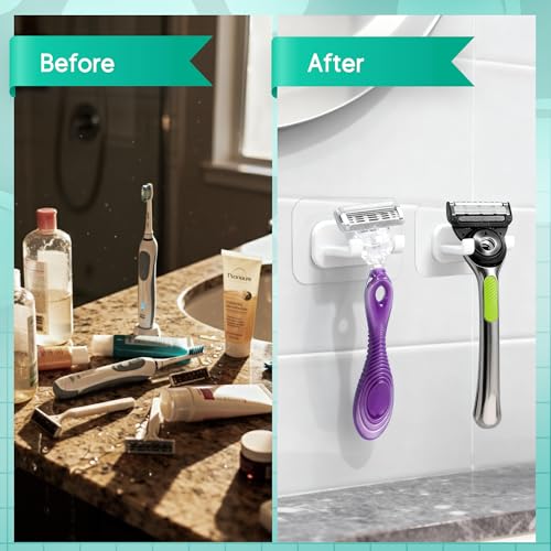 Hook LAB Strong Adhesive Shower Razor Holder, 2-Pack, Removable & Reusable Waterproof Hooks for Bathroom, Kitchen, Towels & Accessories – White - color: White - Extra Hold