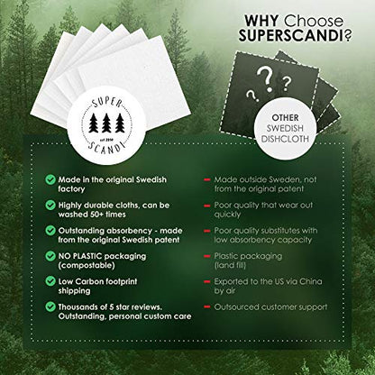 SUPERSCANDI 5 Pack Swedish Dishcloths for Kitchen - 100% Biodegradable & Compostable Reusable Paper Towels Washable, Food-Safe & Without Plastic - Dish Rags for Any Surface, Line Knitting Black - color: Line Knitting Black