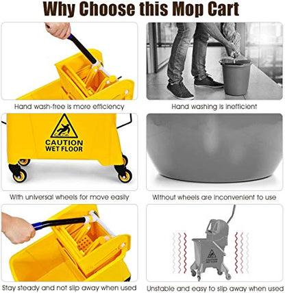 Nightcore Commercial Mop Bucket and Side Press Cleaning Wringer Portable Trolley On Wheels,All-in-one Tandem Floor Cleaning,Wavebrake. Ideal for Household,Commercial (21 Quart) - size: 21 Quart