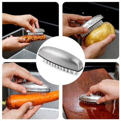 Vegetable and Fruit Cleaning Brush, 304 Stainless Steel Cleaning Brush, Microfiber Scrubbing Pad, Multipurpose Kitchen Tool (White) - color: White