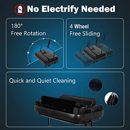 Eyliden Carpet Sweeper, Mini Size Lightweight Hand Push - No Noise, Non-Electric, Easy Manual Sweeping Only for Carpet Cleaning (Black) - color: Black