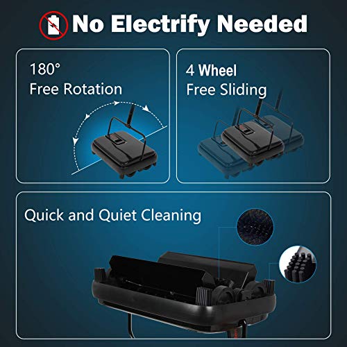 Eyliden Carpet Sweeper, Mini Size Lightweight Hand Push - No Noise, Non-Electric, Easy Manual Sweeping Only for Carpet Cleaning (Black) - color: Black
