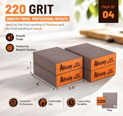 Sanding Sponge Super High-Density Sandpaper Block, Medium Fine 220 Grit Sanding Block, Reusable Dry Wet Sanding Blocks for Wood, Drywall,Metal, Sandpaper Sand Block, 4pcs by Afruxy - size: 220 Grit 4 Pack
