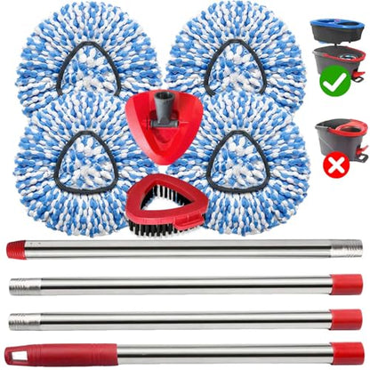 Spin Mop Replace Heads for O Cedar Rinse Clean 2 Tank System, Spin Mop Replacement Head 4 Microfiber Mop Refills, 1 Triangle Head Cover and 30-58in Handle 1 1Scrub Brush - size: 4Refills+1 Base+1 Handle+1Scrub Brush