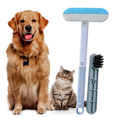 Pet Hair Removal Tool, Reusable Pet Hair Remover for Furniture, Couch, Carpet & Bedding, 17.3" Handle, Wide 7.3" Head, Mini Detail Brush, Easy Clean