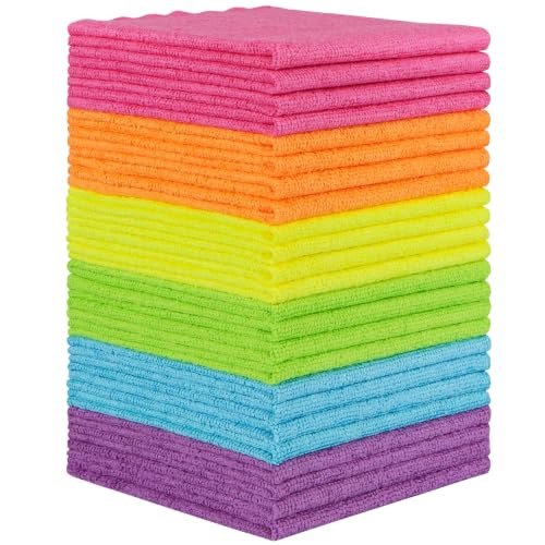 Orighty Microfiber Cleaning Cloth, 24 Pack Highly Absorbent Cleaning Rags, Household Cleaning Supplies, Reusable Microfiber Towels Lint Free Cloths for House, Kitchen, Car Care, 12x11 inch - color: Multicolor, size: 24 Pack