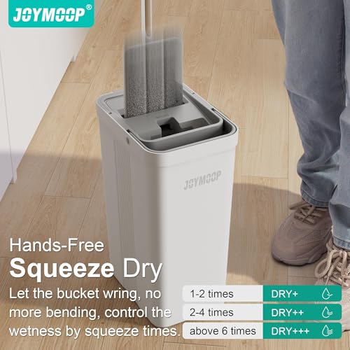 JOYMOOP Mop and Bucket Set for Home and Commercial Use, Flat Mop System with 3 Reusable Microfiber Pads, Floor and Wall Cleaner - color: White Standard243
