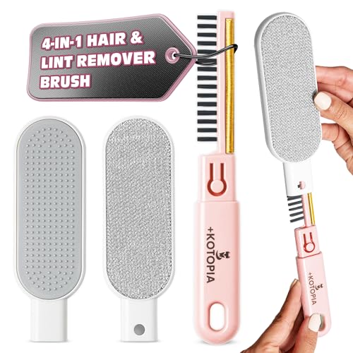 4-in-1 Pet Hair and Lint Remover Brush – Reusable Fabric and Clothing Cleaner for Pet Hair, Lint and Fur – Handheld Multi-Surface Tool for Clothes, Upholstery, Sofa and Travel Use (Pink) - color: Pink