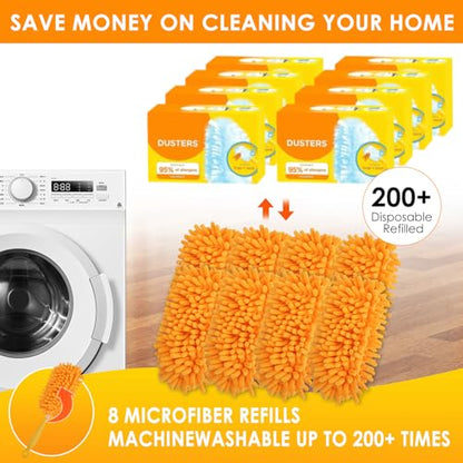 Redones Dusters for Swiffer - Reusable Duster Refill Compatible with Swiffer Hand Duster(8 Pack+1Handle), 360 Heavy Duty Dusters Refills - size: 8PCS+1Handle
