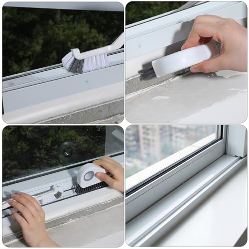2Pcs 2 in 1 Groove Cleaning Brush Window Track Cleaning Tool Kitchen Scrub Brush Right Angle Scrub Brushes Multifunction Crevice Brushes with Hidden Scraper for Sliding Door Track Small Space Sink
