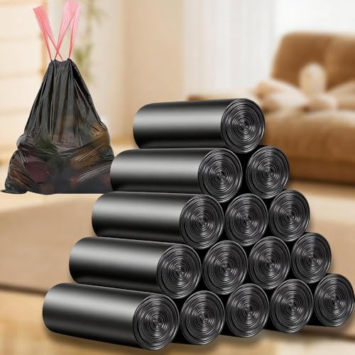 100PCS/ Roll Black Thickened Large Capacity Waste Bag Leak-Proof Tear-resistant Household Drawstring Trash Bags, 45 * 45cm