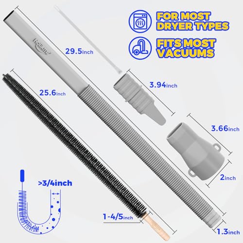 Holikme Dryer Vent Cleaner Kit 2 Pieces - Upgraded Dryer Lint Screens Cleaner Brush Part,Compatible with Most Vacuum Cleaner,Vacuum Hose Attachment & Refrigerator Coil Brush,Quickly Lint Remove,Gray - color: Gray