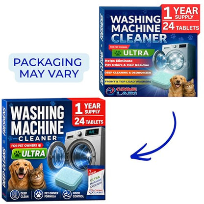 Washing Machine Cleaner Ultra – Pet Owners Edition | Deep Cleaning & Freshening | Removes Odors & Residue from Pet Laundry | Front & Top Load Washers HE Supported | 24 Tablets 1 Year Supply GRIME LABS - style: ULTRA Washing Machine Pet Owners