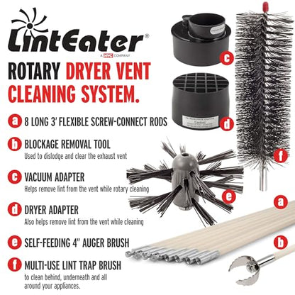 Gardus RLE24 LintEater Rotary Dryer Vent Cleaning System, Removes Lint, Extends Up to 24’ - style: 24' Screw-Connect Kit