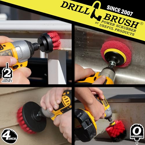 Drillbrush - Drill Brush Kit - Rotary Drill Brush Cordless Scrubber - Deck Scrub Brush - Scrub Brush Kit - Concrete Cleaner Brush - Marble Brush - Brick Cleaner - Stone Cleaning - Ceramic Tile Cleaner - color: Red