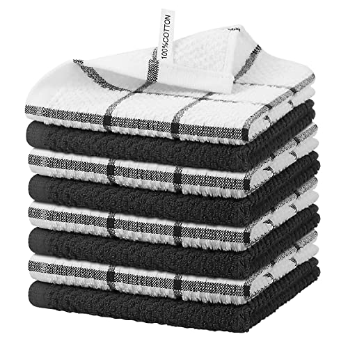 Nialnant Cotton Terry Dish Cloths,Super Soft Dish Towels for Kitchen,Absorbent Dish Rags for Cleaning,12x12 Inches,Black - color: Black, size: 12 x 12 in - 8PCS