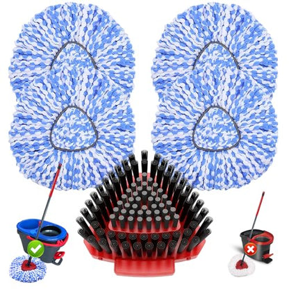Fatmass 5 Pack Spin Mop Replacement for O Cedar RinseClean 2-Tank System,Include 4 Mop Replace Heads + 1 Upgrade Scrubber Brush, 100% Microfiber Mop Refills Deep Cleaning Machine Washable - size: Small (4 Mop Heads+1 Brush)