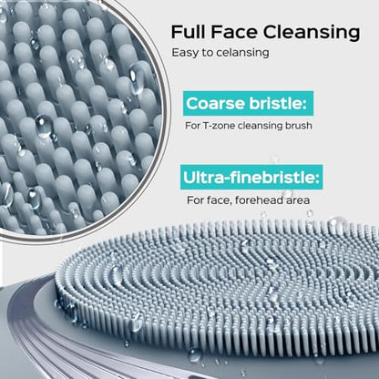 COSLUS FBS01 Facial Cleansing Brush Face Scrubber, Compact for Travel | Rechargeable, Gentle Silicone, 5 Cleansing Modes, Deep Cleaning for Men & Women, Removing Blackhead Exfoliating, Hazy Blue - color: Hazy Blue