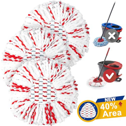 Upgraded mop Refill for O Cedar, 3 Pack Spin mop Heads Replacements Compatible with O Cedar EasyWring Spin Mop Bucket System, 40% More Cleaning Power, Microfiber and Machine Washable - size: 3 Pack