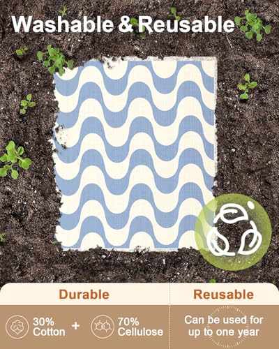 Miss Adola Swedish Dishcloths for Kitchen with Hooks - Reusable Dish Cloths for Washing Dishes Fast Drying Cute Fun 5 Pack Swedish Dish Towels Washable Cleaning Sponge, Blue Geometrical - color: Blue White Geometrical