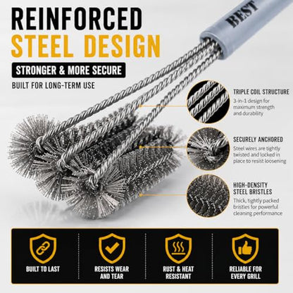 Best BBQ Grill Brush Stainless Steel 18" Barbecue Cleaning Brush w/Wire Bristles & Soft Comfortable Handle - Perfect Cleaner & Scraper for Grill Cooking Grates