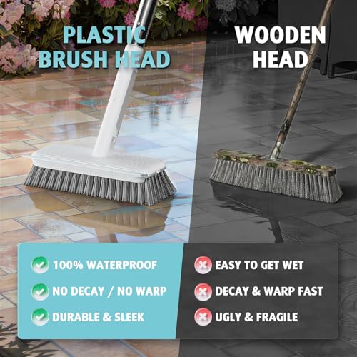 Floor Scrubber, Stainless Steel Wire Scrub Brush with Long Handle, Sturdy, Durable, and Corrosion-Resistant, Outdoor Surface Cleaning for Concrete Patios, Deck, Garden, Garage