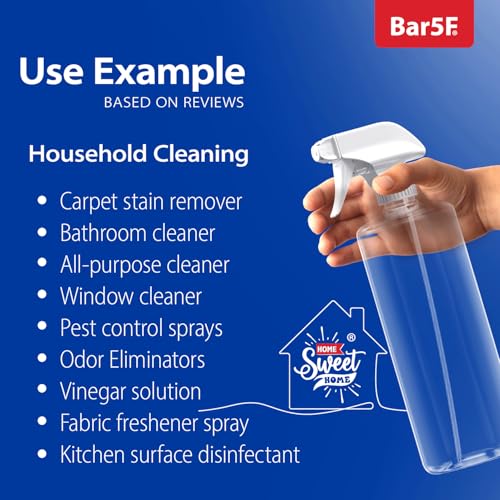 Bar5F Plastic Spray Bottles with Mixor Trigger, 32 oz | Professional, Leak Proof, Empty, Adjustable Fine to Powerful Sprayer, Refillable | Water Plants, Cleaning Solutions | Crystal Clear | Pack of 2