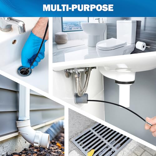Extra-Long (77 inch) Drain Snake,Drain Clog Remover & Toilet Snake Cleaner Tool for Kitchen Sink,Drains,Toilet,Bathroom Tub – Reusable Hair and Debris Cleaning Accessory